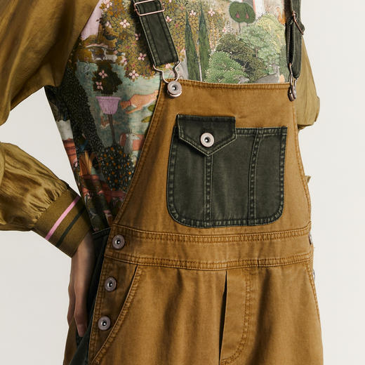 谜底背带裤女2023秋新款复古拼接设计感宽松休闲裤长裤233MK1130 商品图3