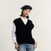 谜底针织背心女2023秋新款百搭V领套头手钩球绣花针织衫233MZ1255 商品缩略图1