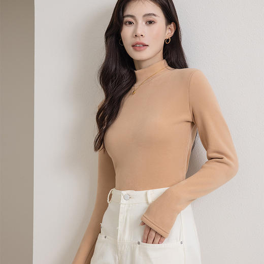 秋冬加绒打底衫女软绵绵双面暖绒半高领打底衫百搭修身上衣加厚 商品图9