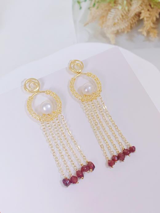 【直播大场福利】天然淡水珍珠石榴石流苏耳饰 灵动跳跃 精致时尚 手工 商品图1