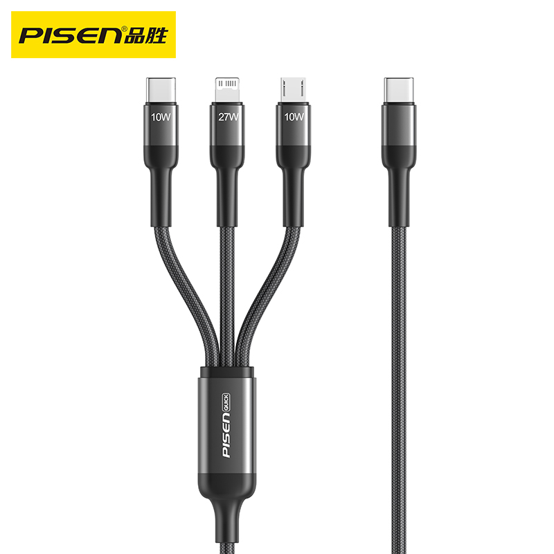 品胜 星河系列Type-C口三合一铝合金PD快充编织数据充电线 Lightning/Type-C/Micro支持三种接口设备 苹果快充线