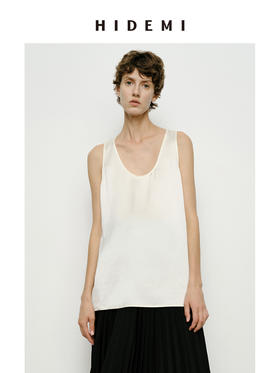 HIDEMI 极简弧形椭圆领裸肤轻柔升级版醋酸背心 黑色/白色
