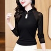 修身显瘦，古典中式黑色长袖网纱打底衫夏新款百搭t恤女上衣KQL-E37M2667 商品缩略图2