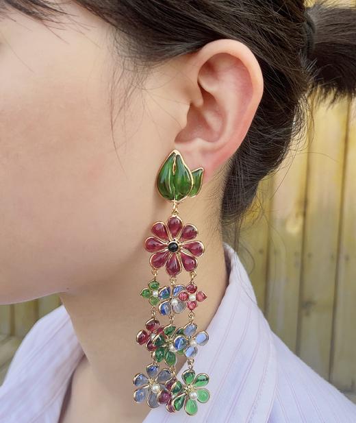 订购5个月到｜Gripoix Paris-Multi Flower-多花朵 长款 耳夹［法国设计师］ 商品图4