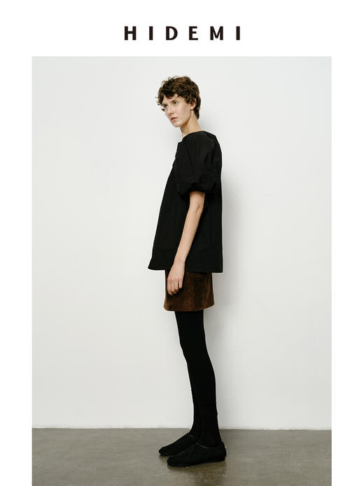 HIDEMI 特殊工艺纸感微浮雕艺术面料抽绳设计感大翻领上衣 商品图2