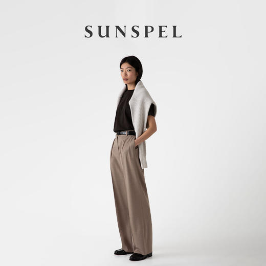 SUNSPEL女士羊毛带褶宽松阔腿西装裤长裤 商品图2