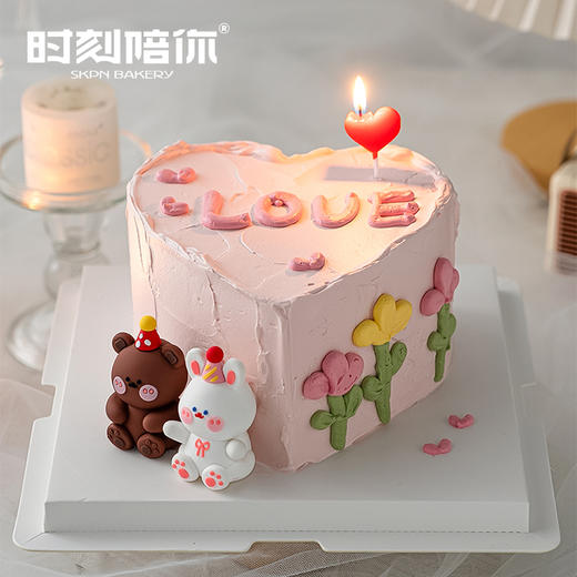 【七夕专属】ins风情侣熊兔心形生日蛋糕 商品图0