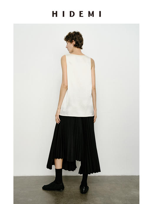 HIDEMI 极简弧形椭圆领裸肤轻柔升级版醋酸背心 黑色/白色 商品图2