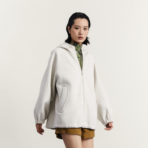 谜底连帽大衣女2023秋季新款时尚百搭羊毛呢宽松外套女233MD1076 商品图1