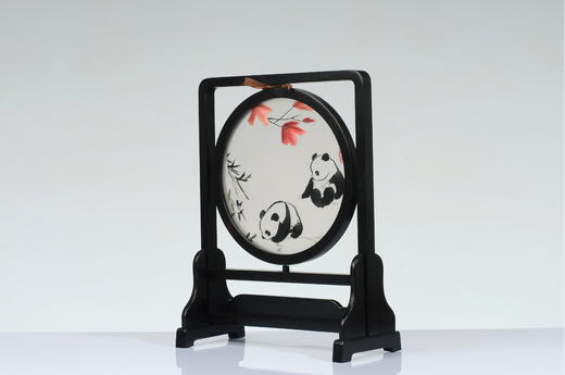 蜀绣双面绣-枫叶双熊猫 商品图2