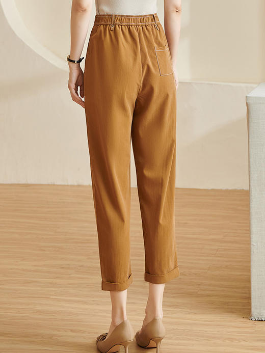 米思阳2026春季新款通勤百搭卡其色休闲裤螺纹纽扣修身裤子女2561 商品图2