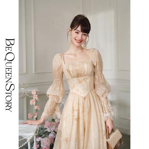 BeQueenStory【金盏流年】轻奢优雅时尚修身长款连衣裙2023早秋新 商品图0