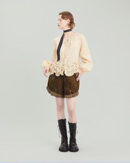 Renlisu 苔绿色绒面肌理短裤 商品图2