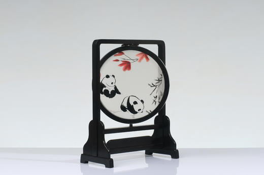 蜀绣双面绣-枫叶双熊猫 商品图3