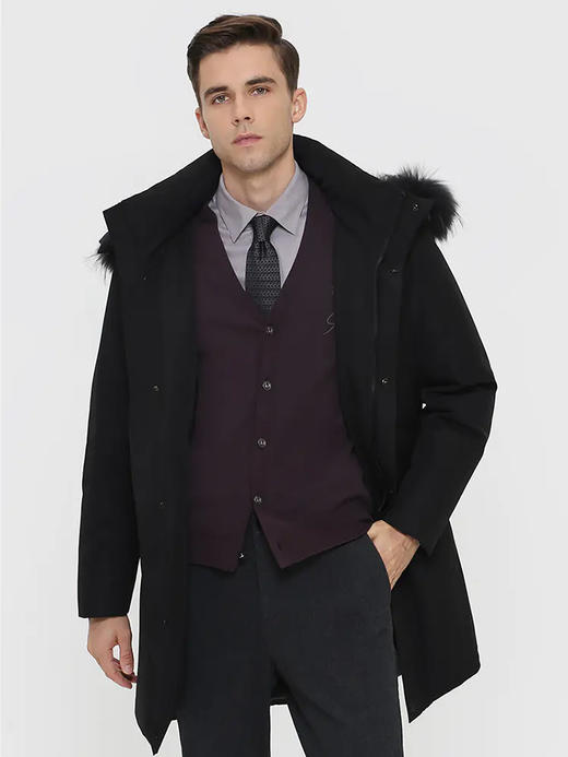 callisto黑色聚酯纤维中长款羽绒服 FRFED115C 商品图0