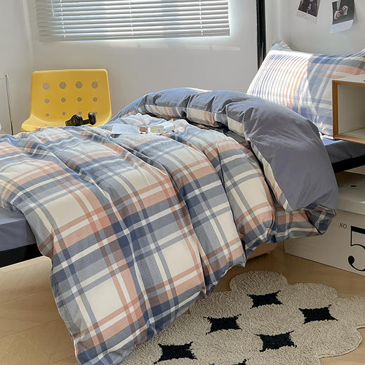 自然醒全棉无印风条格系列四件套全棉纯棉2023新款床品小清新学生宿舍床单被套三件套NH141 商品图5