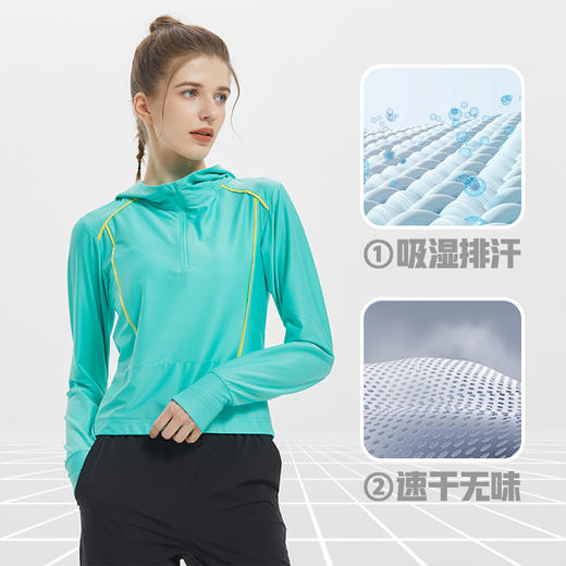 纳趣速干衣女长袖瑜伽服运动上衣宽松连帽跑步T恤2022健身服 商品图2