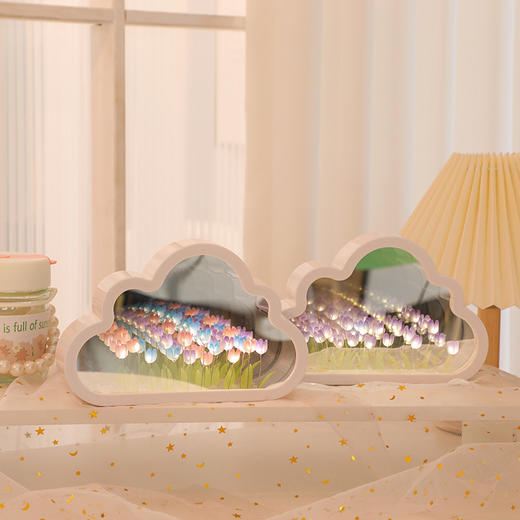 【云朵郁金香❗️DIY手工镜子】云朵郁金香小夜灯花海氛围灯桌面摆件七夕情人节礼物三八妇女节新年礼盒年货礼盒 商品图1