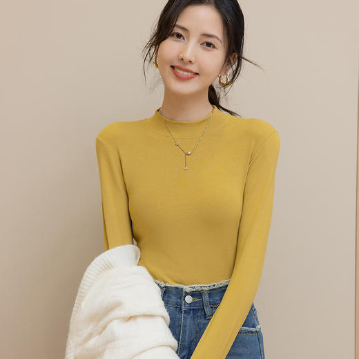 秋冬加绒打底衫女软绵绵双面暖绒半高领打底衫百搭修身上衣加厚 商品图11
