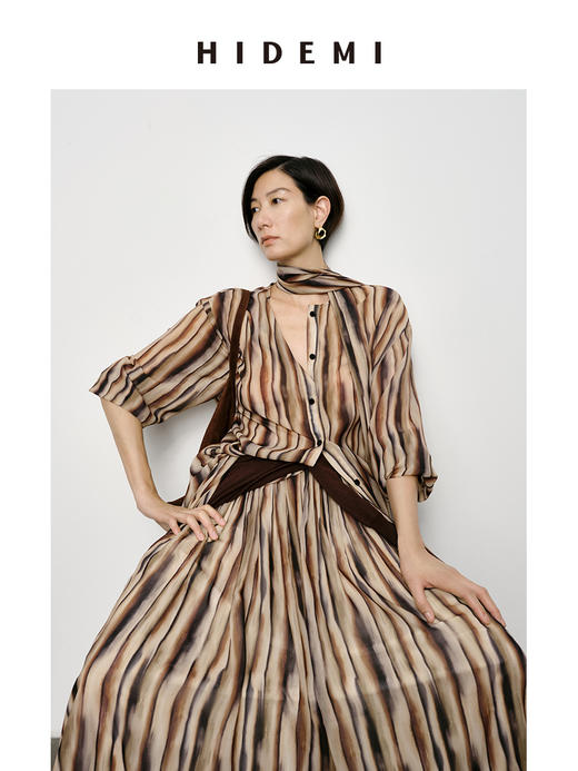 HIDEMI 河流抽象印花轻柔丝巾式极简衬衫/半身裙/连衣裙 商品图8