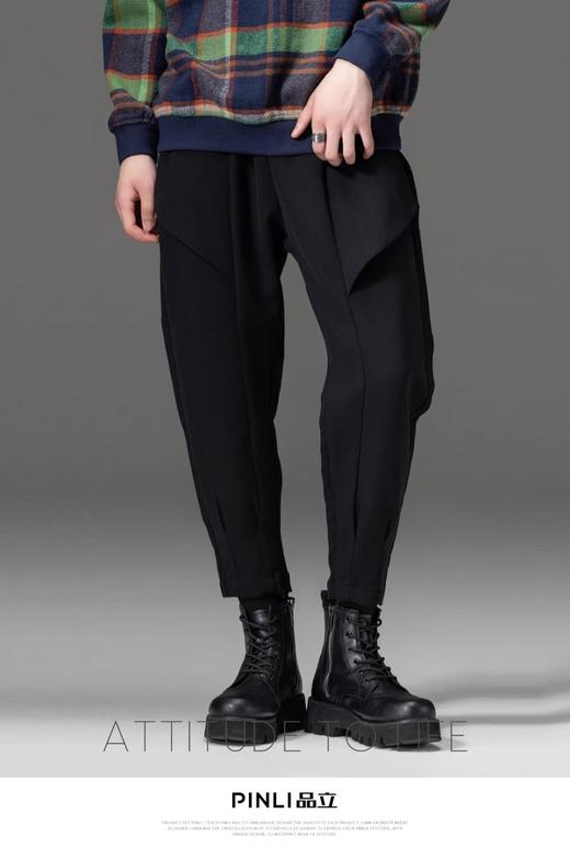 PINLI品立秋季新品男纯色小脚休闲裤潮牌百搭束脚黑色九分裤B233117018 商品图3