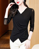 秋季新款，修身显瘦百搭交叉V领纯色长袖网纱打底衫女KQL-E37M2669 商品缩略图8