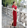 SYK319067红色滴水领加长走秀款旗袍2023秋冬新款复古国风加大码长款旗袍 商品缩略图0