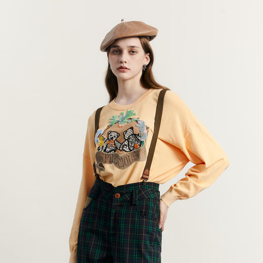 谜底圆领套头针织衫女2023秋新款复古文艺绣花毛衫长袖233MZ1293 商品图1