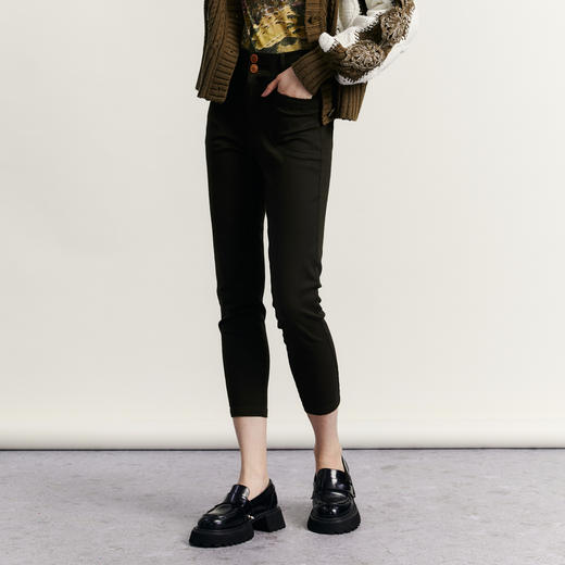 谜底修身铅笔裤女2023秋季新款百搭高腰棉弹休闲九分裤233MK1057 商品图1