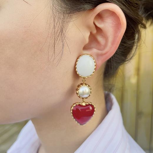 订购5个月到｜Gripoix Paris-Vintage-Heart and pearl-爱心 琉璃 耳环［法国设计师］ 商品图1