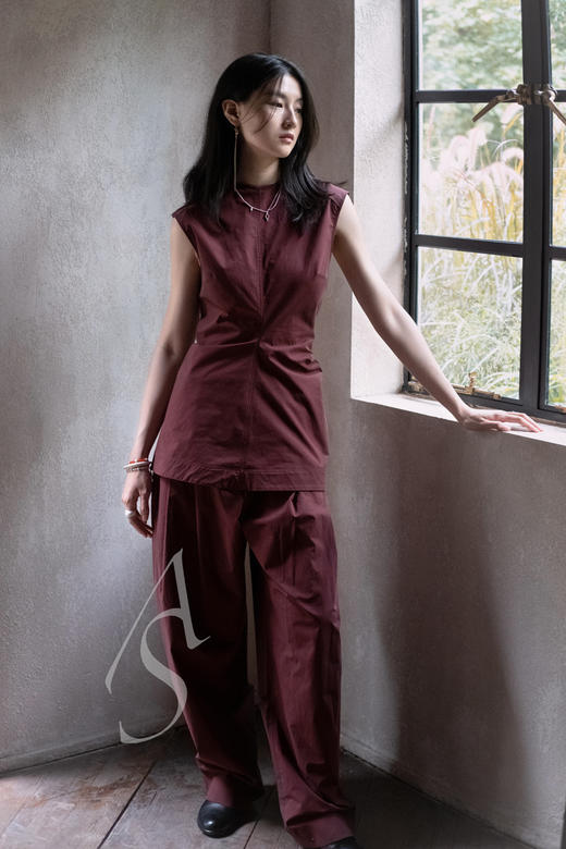 Studio Nicholson 浆果色/肉豆蔻ACUNA双褶阔腿裤 商品图3