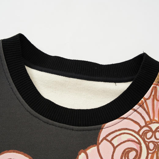 谜底连衣裙长袖女2023秋新款复古原创印花拼接感中长裙233ML1132 商品图3