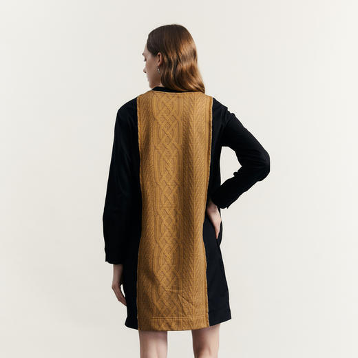 谜底连衣裙长袖女2023秋新款复古原创印花拼接感中长裙233ML1132 商品图2