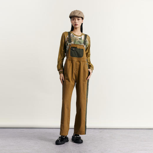 谜底背带裤女2023秋新款复古拼接设计感宽松休闲裤长裤233MK1130 商品图0