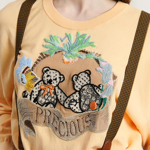 谜底圆领套头针织衫女2023秋新款复古文艺绣花毛衫长袖233MZ1293 商品图3