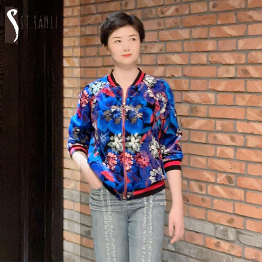 圣三利女装 新款时尚运动丝绒面卫衣外套拉链开衫SL1912103 商品图0