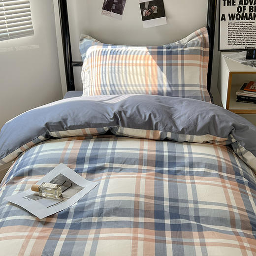 自然醒全棉无印风条格系列四件套全棉纯棉2023新款床品小清新学生宿舍床单被套三件套NH141 商品图4