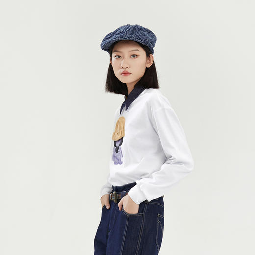 谜底毛巾绣圆领T恤长袖女2023秋季新款时尚百搭绣花卫衣239MV7340 商品图1