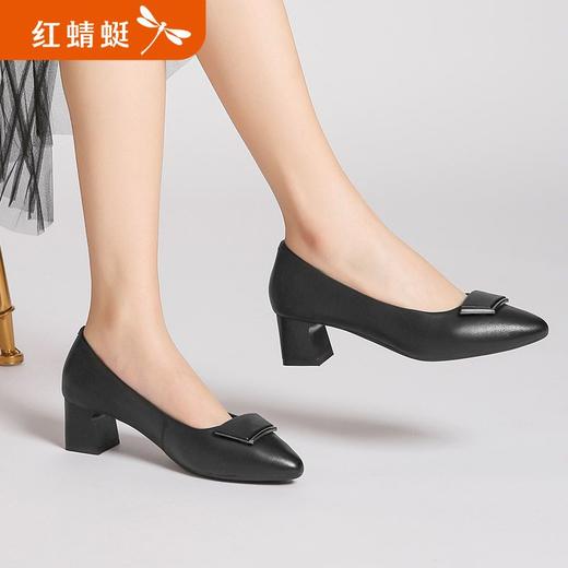 DD-女鞋高跟鞋新款浅口粗跟英伦时尚尖头职场工作女鞋 商品图3