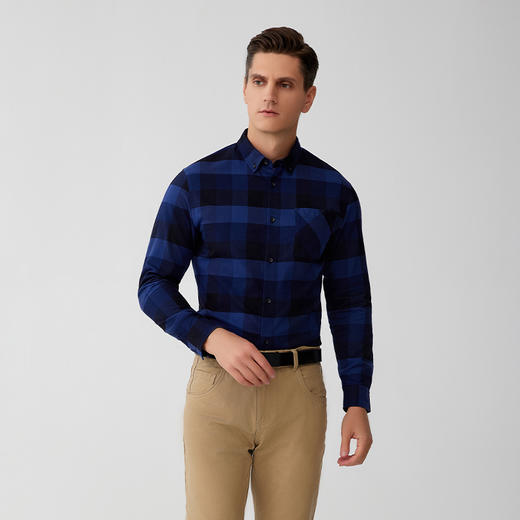 【半价款格子衬衫】23年秋冬新品男士棉质衬衫时尚商务休闲格子上衣 商品图0