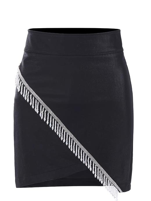 张心子短裙秋装2023款气质名媛不规则光泽感高腰半身裙皮裙女 191258 商品图3