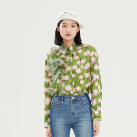 谜底2023秋新款浪漫文艺合体莱赛尔天丝长袖花色衬衫女239MC7343