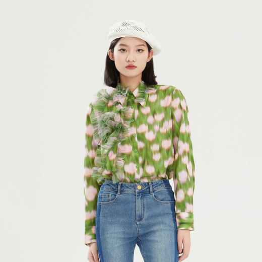 谜底2023秋新款浪漫文艺合体莱赛尔天丝长袖花色衬衫女239MC7343 商品图0