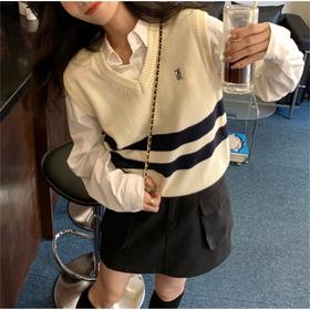 【学院风撞色V领针织马甲】秋冬百搭显瘦 叠穿毛衣 无袖针织上衣