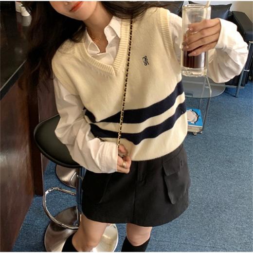 【学院风撞色V领针织马甲】秋冬百搭显瘦 叠穿毛衣 无袖针织上衣 商品图0