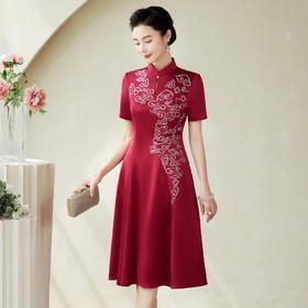 款中式醋酸敬酒妈妈装复古时尚年轻款旗袍连衣裙GY-23-197