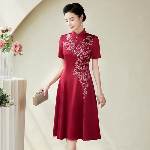 款中式醋酸敬酒妈妈装复古时尚年轻款旗袍连衣裙GY-23-197 商品图0