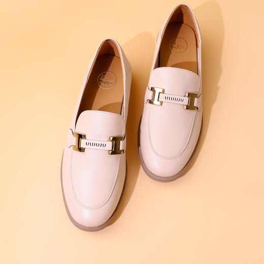 Safiya/索菲娅 2023秋季新品法式圆头一脚蹬真皮软底英伦乐福鞋SF33112021 商品图4