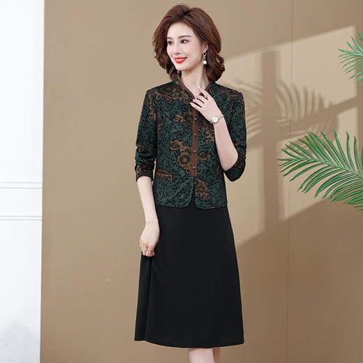 妈妈装新款时尚长袖连衣裙，中老年人女春秋装复古中国风假两件裙子TYWF-A091DBB2361 商品图4