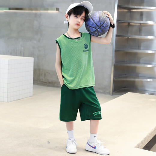 【潮流洋气！运动篮球服套装】新款男童夏装套装，儿童网眼运动篮球服，中大童背心洋气速干训练球衣潮li 商品图0